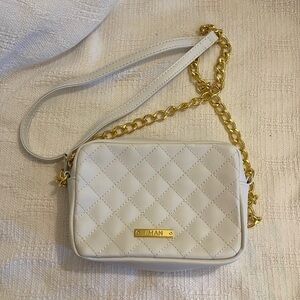 IMAN - white, link chain mini leather crossbody- EUC